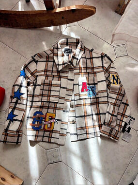 AXCENT Plaid Varsity Jacket in Gray & Orange Size Medium NWT